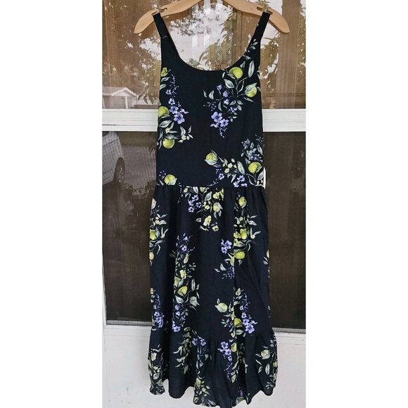 Time And Tru Plus Size Xxxl Tie Back Maxi Dress Fruit Bouquet Dark Navy New - Picture 1 of 9